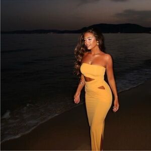 Zara Strapless Dress in Mustard Yellow